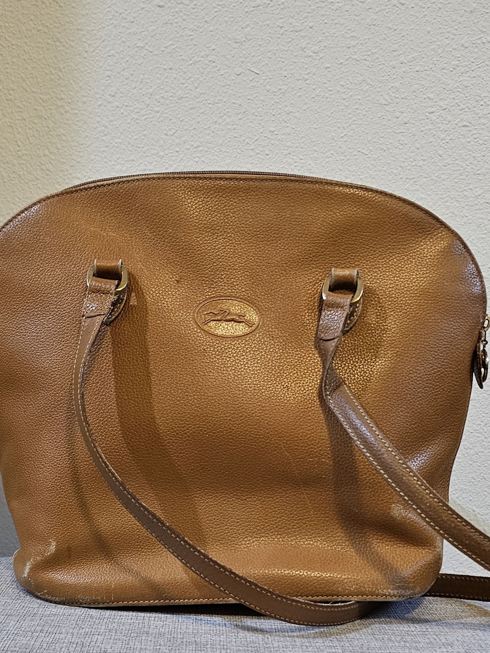 Longchamp Pebbled Leather Shoulder Bag - Tan